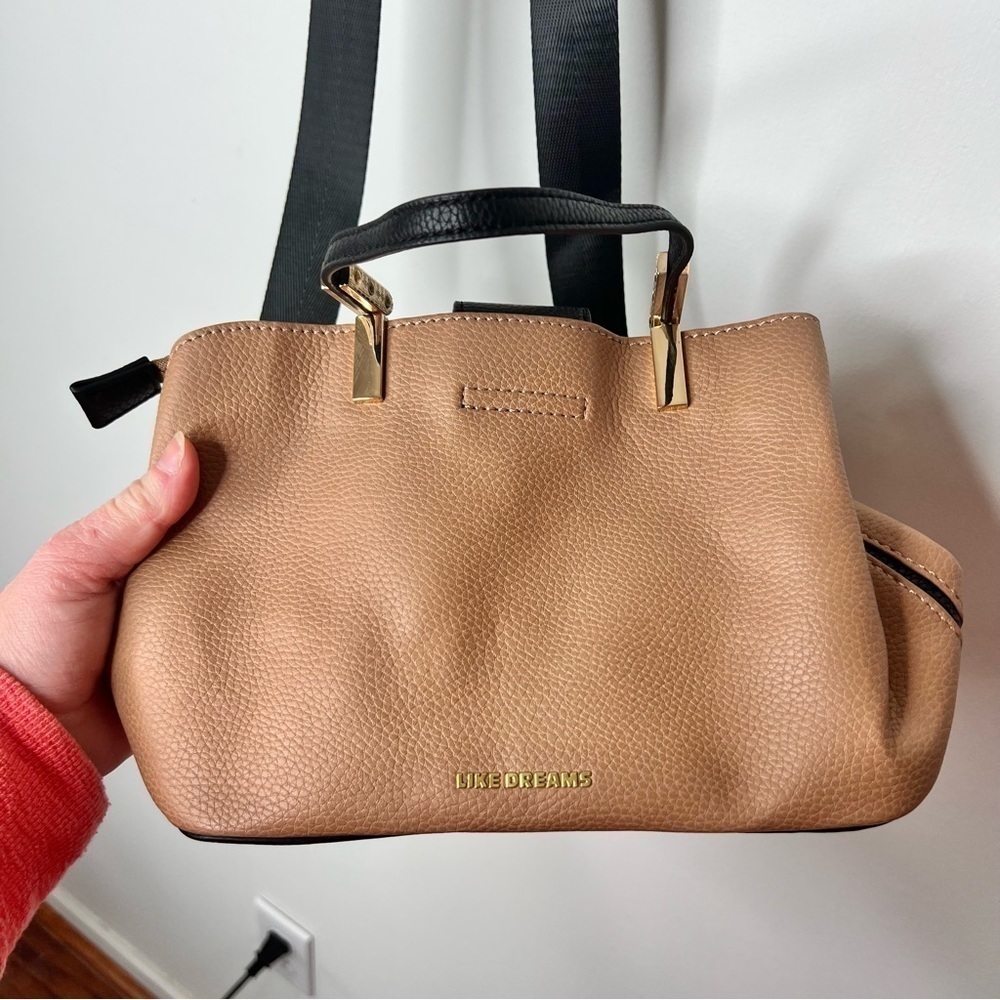 LIKE DREAMS Women Vegan Leather Detachable Strap Bucket Crossbody Bag Camel - Picture 7 of 16